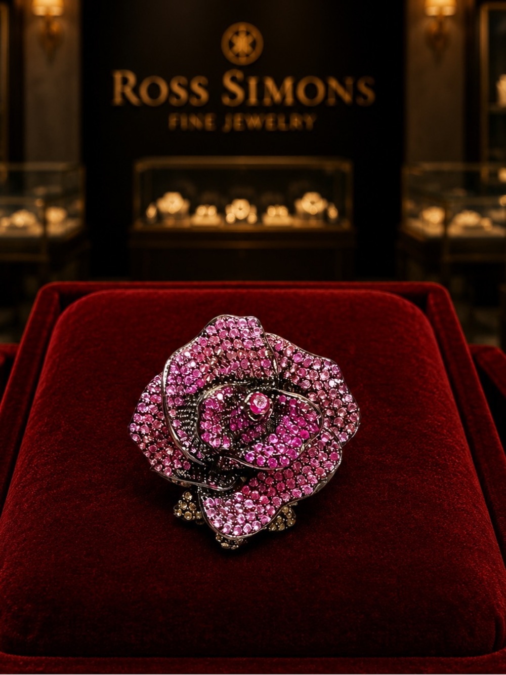 Genuine Pink Sapphire, Ruby and Tsavorite Garnet Rose Ring Platinum over Silver